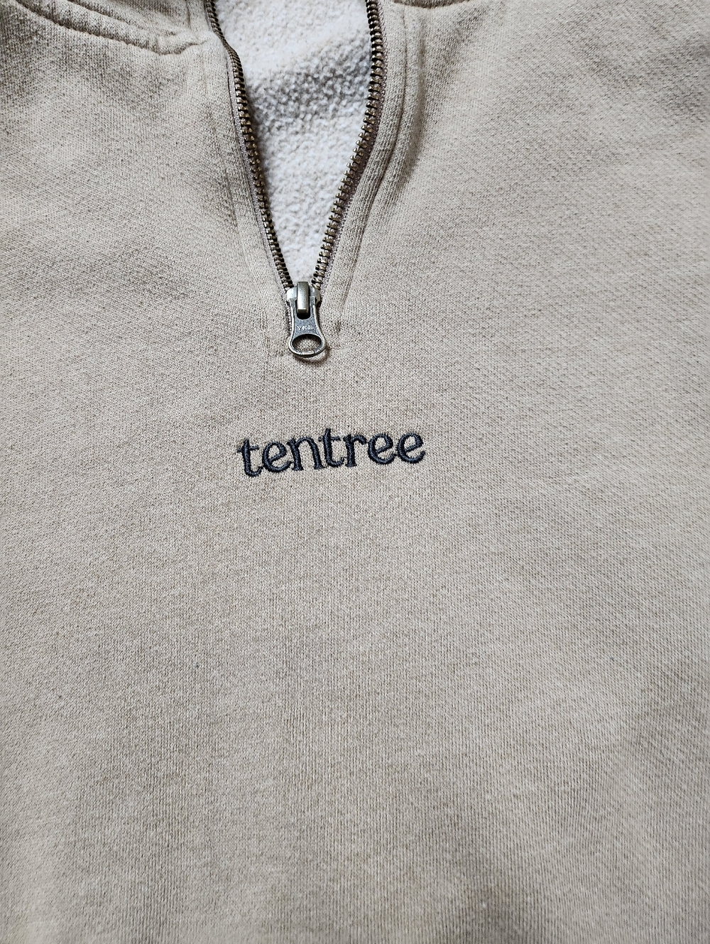 Tentree Beige Quarter-Zip Cropped Sweatshirt Pullover Sz Med - Picture 8 of 15